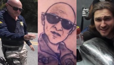 Imagem referente a Turista tatua agente da PRF no bumbum após abordagem viral