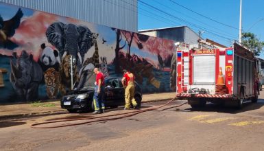 Incêndio em veículo mobiliza Corpo de Bombeiros em frente ao Zoológico de Cascavel Imagem referente a Incêndio em veículo mobiliza Corpo de Bombeiros em frente ao Zoológico de Cascavel