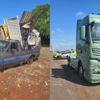 Imagem referente a Pampa e caminhão se envolvem em acidente no Bairro Santa Cruz, em Cascavel