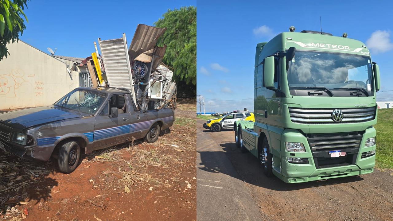 Imagem referente a Pampa e caminhão se envolvem em acidente no Bairro Santa Cruz, em Cascavel