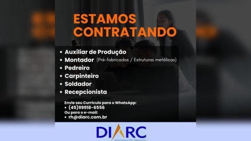 Diarc Engenharia e Pré-Fabricados está com vagas abertas