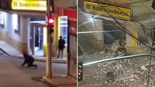 Criminosos explodem agência do Banco do Brasil e bloqueiam ruas durante ataque Imagem referente a Criminosos explodem agência do Banco do Brasil e bloqueiam ruas durante ataque