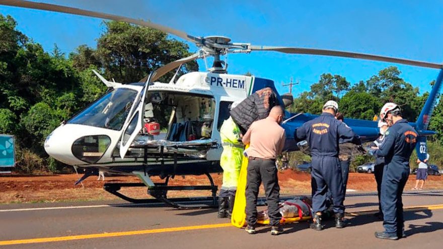 Motorista de carro envolvido em grave acidente em Céu Azul é trazido de helicóptero para Cascavel