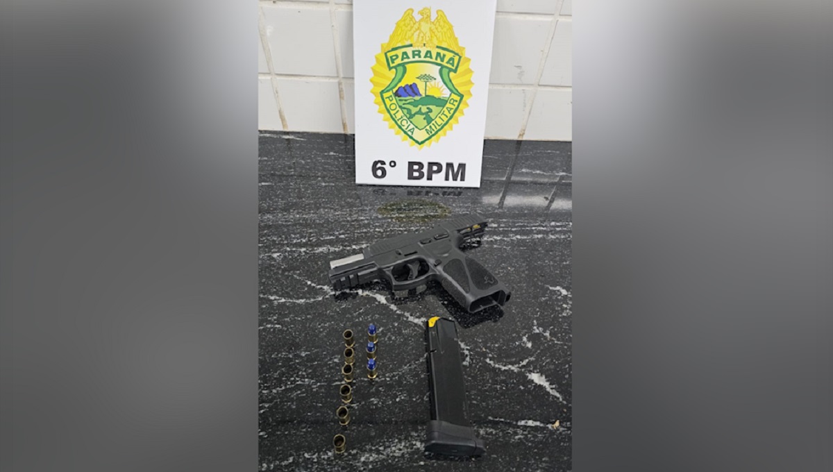 Tiros na madrugada terminam com suspeito preso e arma apreendida em Cascavel Imagem referente a Tiros na madrugada terminam com suspeito preso e arma apreendida em Cascavel