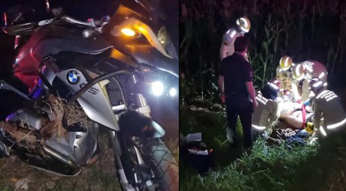 Homem perde o controle de moto BMW e sofre fratura exposta em queda violenta na PR-486 Imagem referente a Homem perde o controle de moto BMW e sofre fratura exposta em queda violenta na PR-486