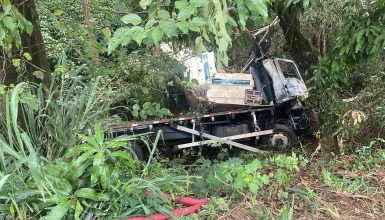 Imagem referente a Dois morrem após caminhão sair da pista e pegar fogo na PR-497