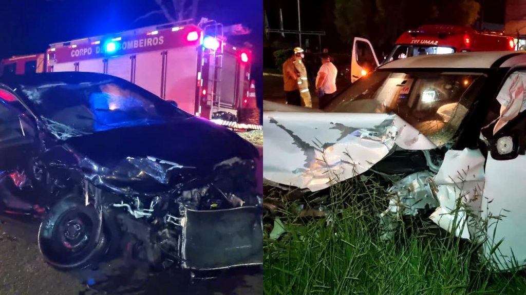 Forte colisão na BR-369 envolve táxi, carro e ônibus e termina com motorista detido em Cascavel