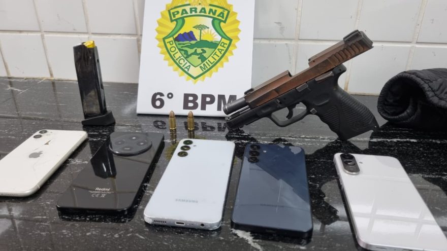 Perseguição da PM culmina em apreensão de pistola e celulares