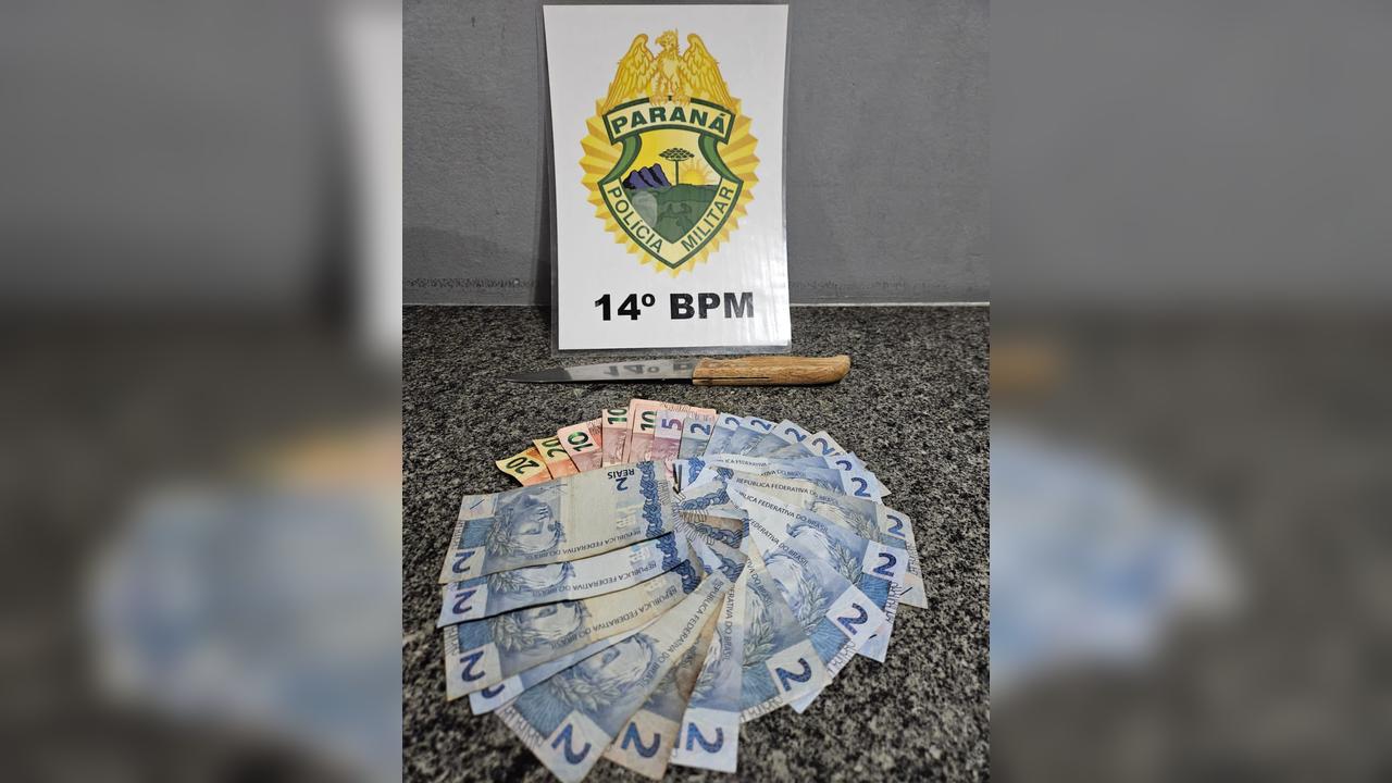 Suspeito de roubo com faca é detido pela Polícia Militar em São Miguel do Iguaçu Imagem referente a Suspeito de roubo com faca é detido pela Polícia Militar em São Miguel do Iguaçu