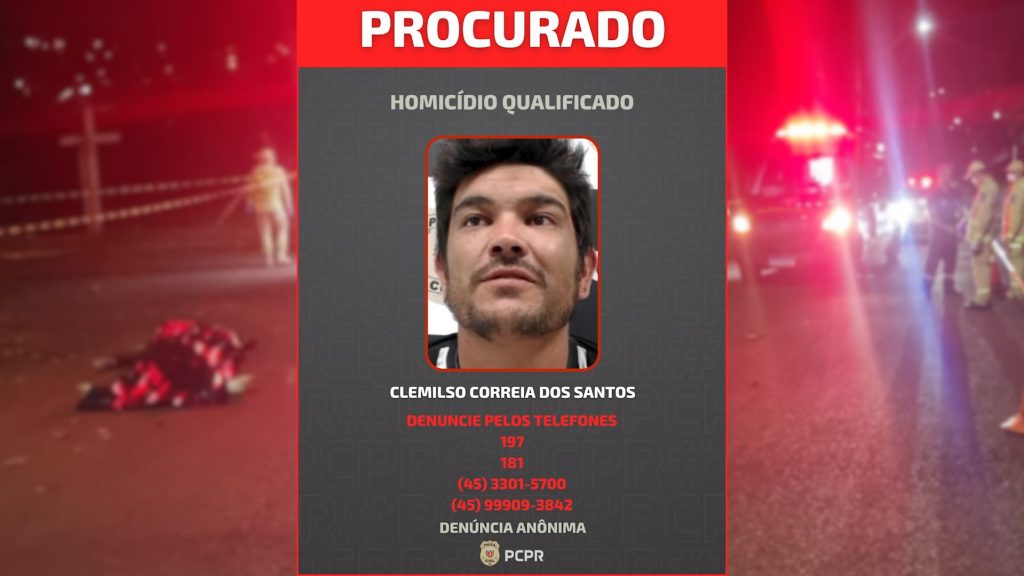 DH divulga imagem de foragido por homicídio de Kaynã Felipe Alves Pereira, ocorrido em Cascavel