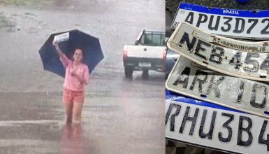 Imagem referente a “Cemitério de placas”: Rua vira rio durante temporal e motoristas ficam no prejuízo em Cascavel