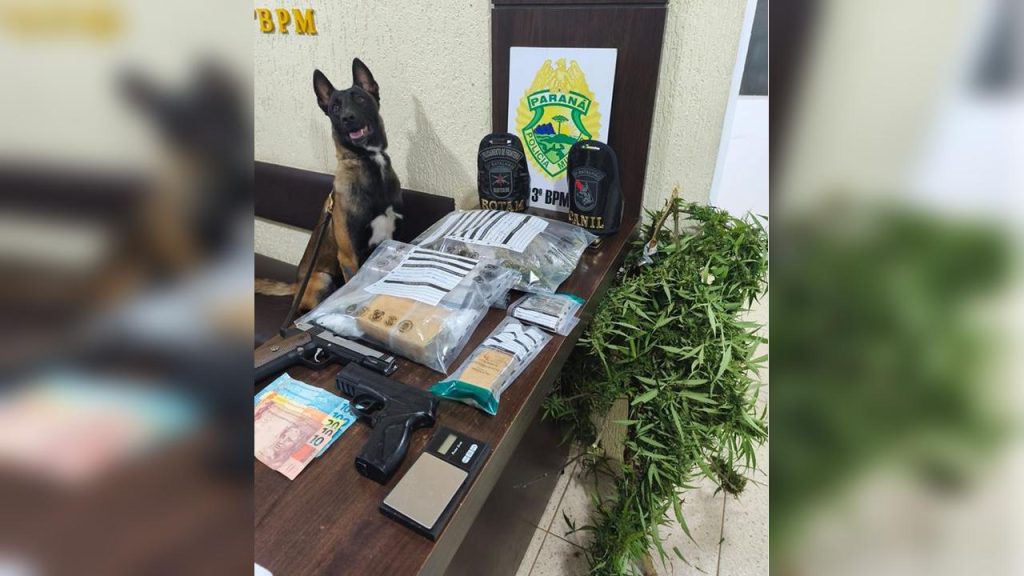 Ação com cão farejador resulta em apreensão de drogas e prisão de três homens