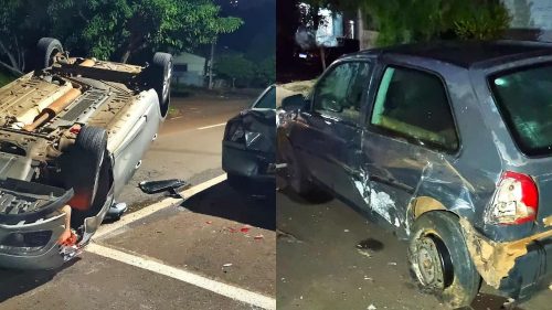 Acidente com capotamento é registrado na Rua Marechal Cândido Rondon região do bairro Canadá