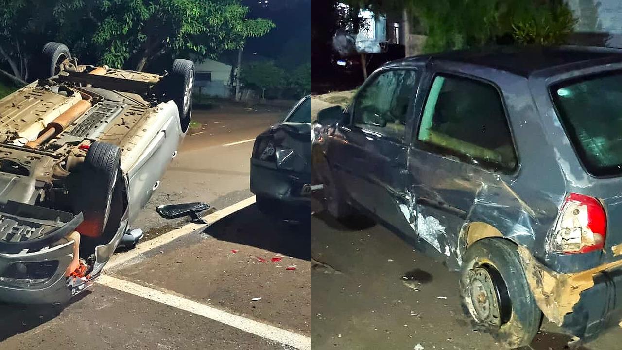 Imagem referente a Acidente com capotamento é registrado na Rua Marechal Cândido Rondon região do bairro Canadá