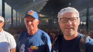 “É só sal grosso, amor, carinho e vontade de fazer dar certo”, dizem churrasqueiros da Festa do Trabalhador