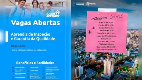 Agência do Trabalhador de Cascavel abre 1.658 vagas de emprego nesta semana Agência do Trabalhador de Cascavel abre 1.658 vagas de emprego nesta semana