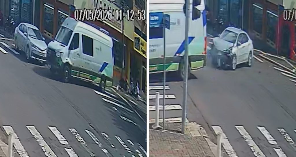 Vídeo registra forte colisão entre Corolla e Van no Centro de Cascavel