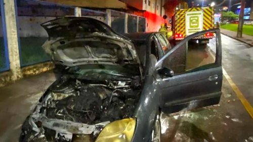 Motorista percebe cheiro de gasolina antes de carro ser tomado pelas chamas