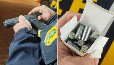 Imagem referente a PRF apreende pistola de treinamento e munição de festim na BR-277, em Cascavel