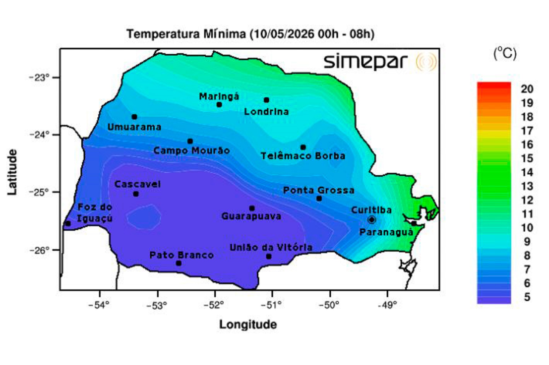 Paraná enfrenta o domingo mais frio de 2026: General Carneiro registra chuva congelada e mínima de 0,4°C