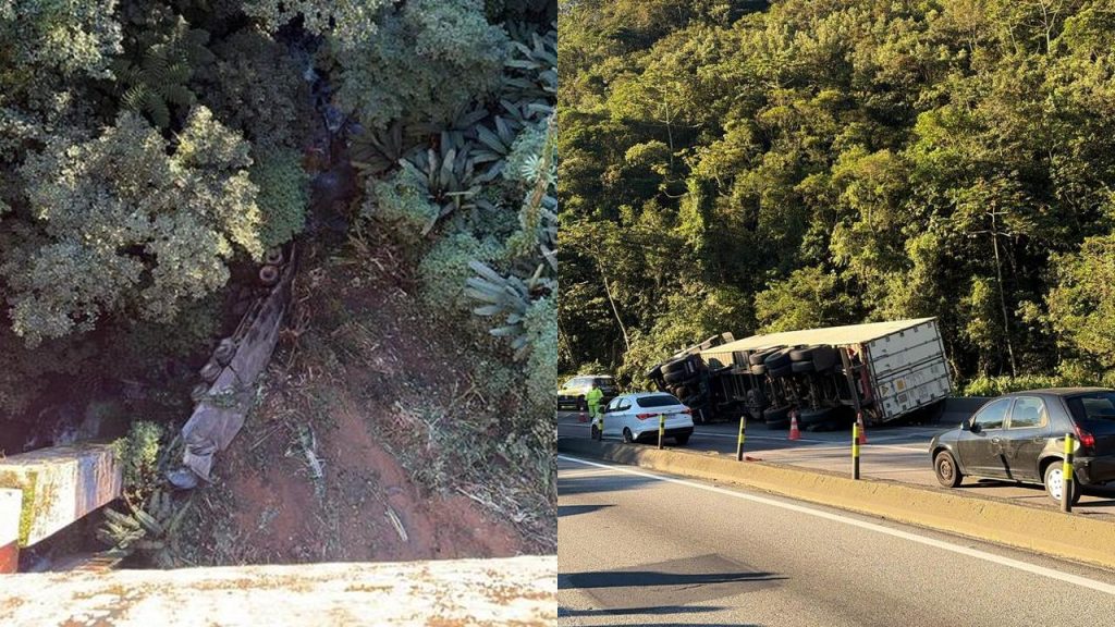 Caminhão cai de viaduto de 80 metros na BR-277; mulher morreu e pistas foram bloqueadas Caminhão cai de viaduto de 80 metros na BR-277; mulher morreu e pistas foram bloqueadas