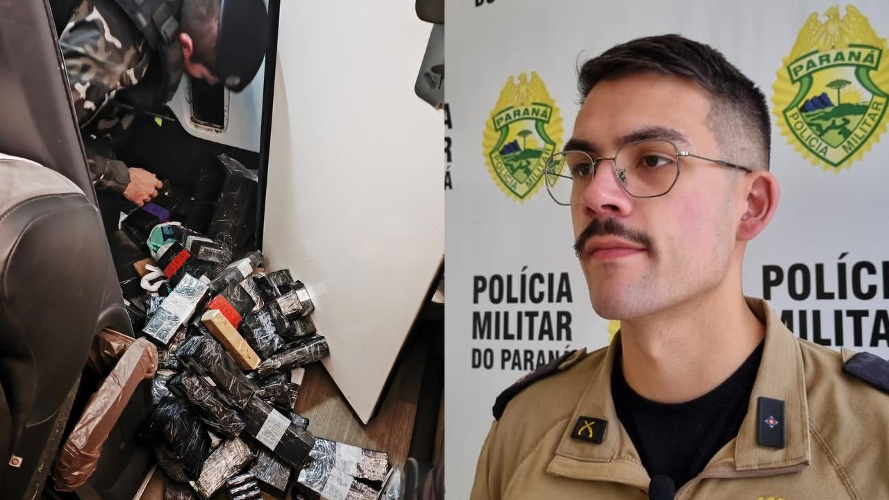 Tenente da PM detalha apreensão milionária em banheiro de ônibus em Cascavel Tenente da PM detalha apreensão milionária em banheiro de ônibus em Cascavel