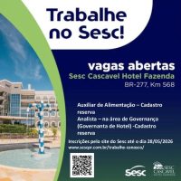 Imagem referente a Oportunidade no Sesc Hotel Fazenda tem salário de até R$ 6.851,32 e benefícios