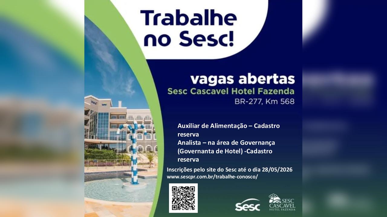 Imagem referente a Oportunidade no Sesc Hotel Fazenda tem salário de até R$ 6.851,32 e benefícios