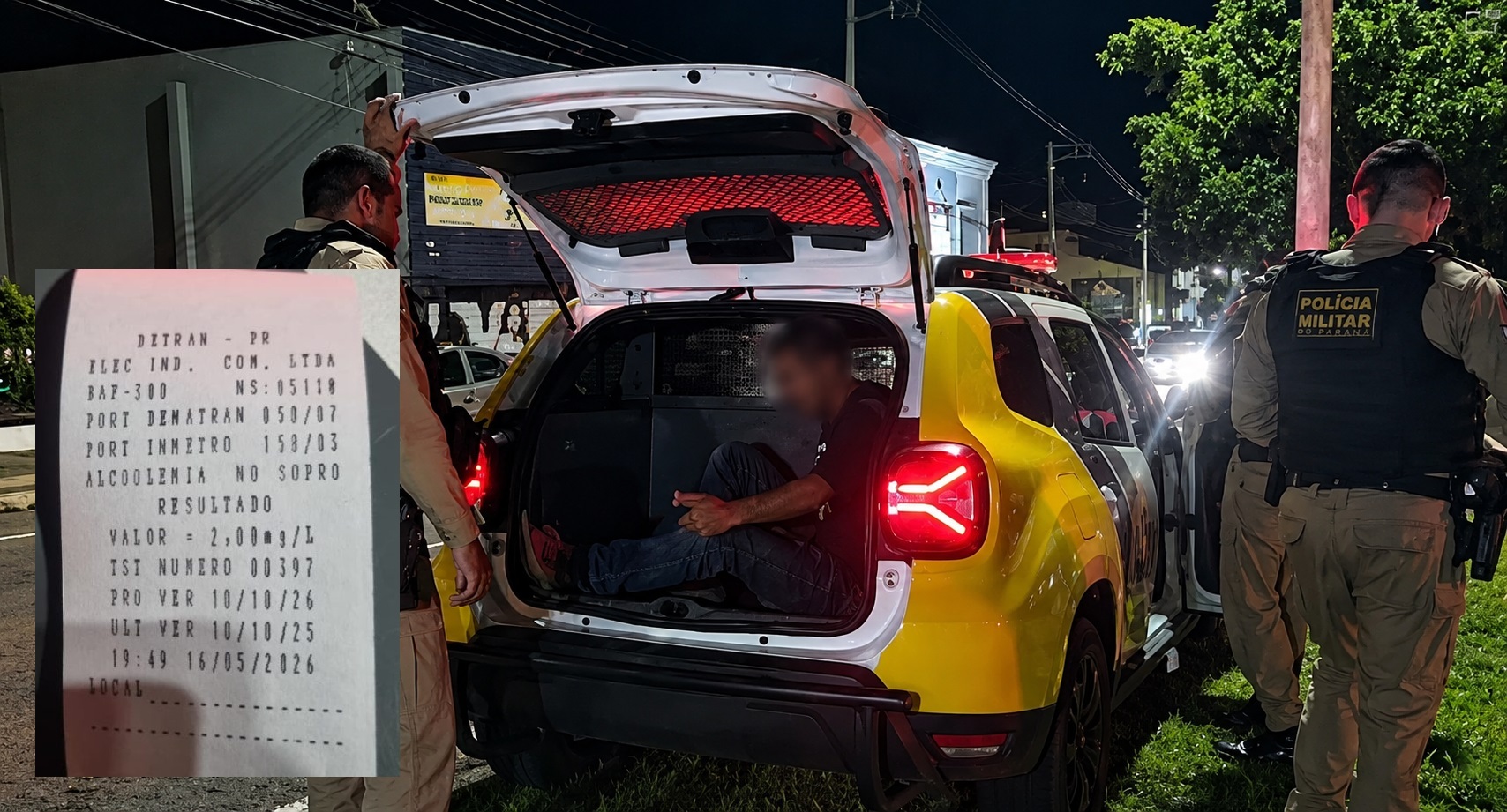 Imagem referente a Cascavelense bate recorde no 6º BPM ao registrar 2,00 mg/L no teste de embriaguez
