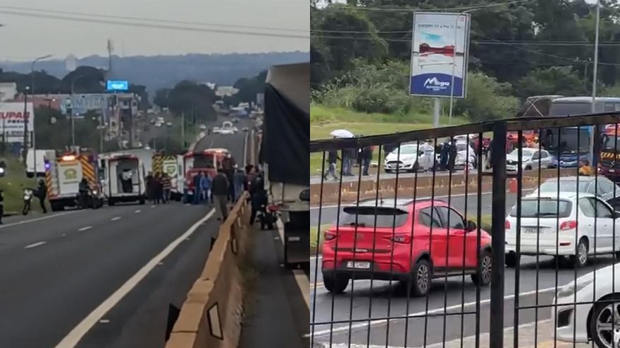 Grave engavetamento com dois ônibus e dois carros interdita BR-277