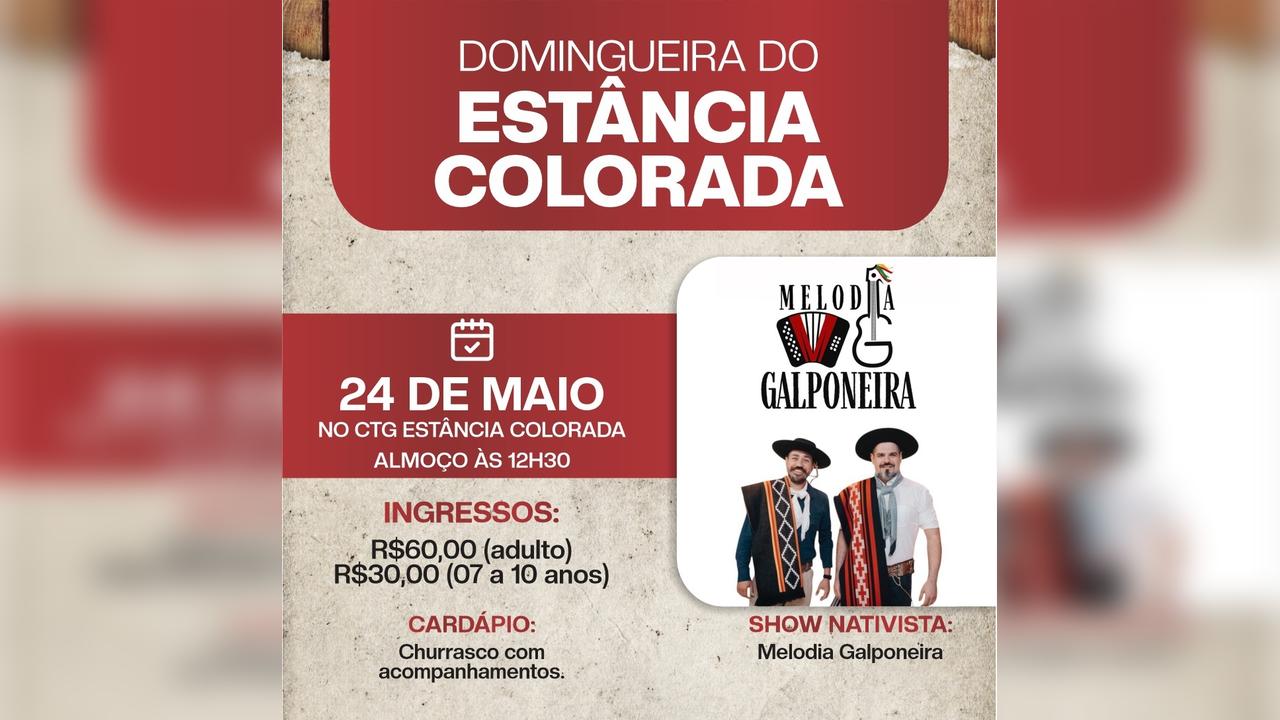 Domingueira do Estância Colorada ocorre neste domingo (24) com churrasco e show nativista