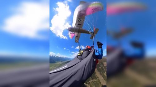 Vídeo tenso: parapentista é atingida por avião nos Alpes da Áustria Imagem referente a Vídeo tenso: parapentista é atingida por avião nos Alpes da Áustria