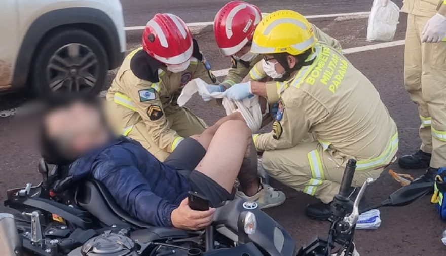 Motociclista sofre violenta queda no acesso à BR-467
