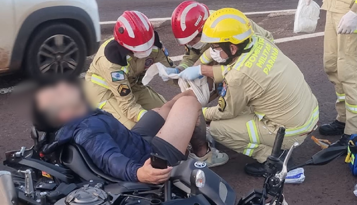 Motociclista sofre violenta queda no acesso à BR-467
