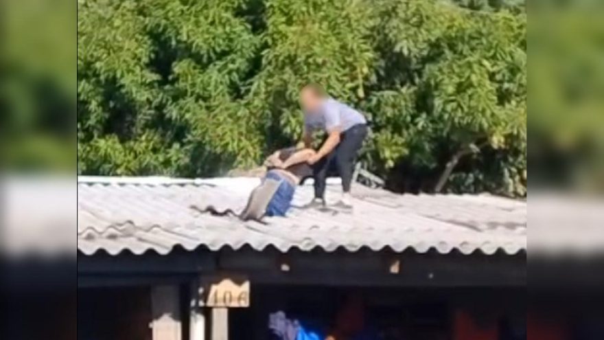 Veja o momento em que suspeito de furtos despenca de telhado com policiais durante perseguição