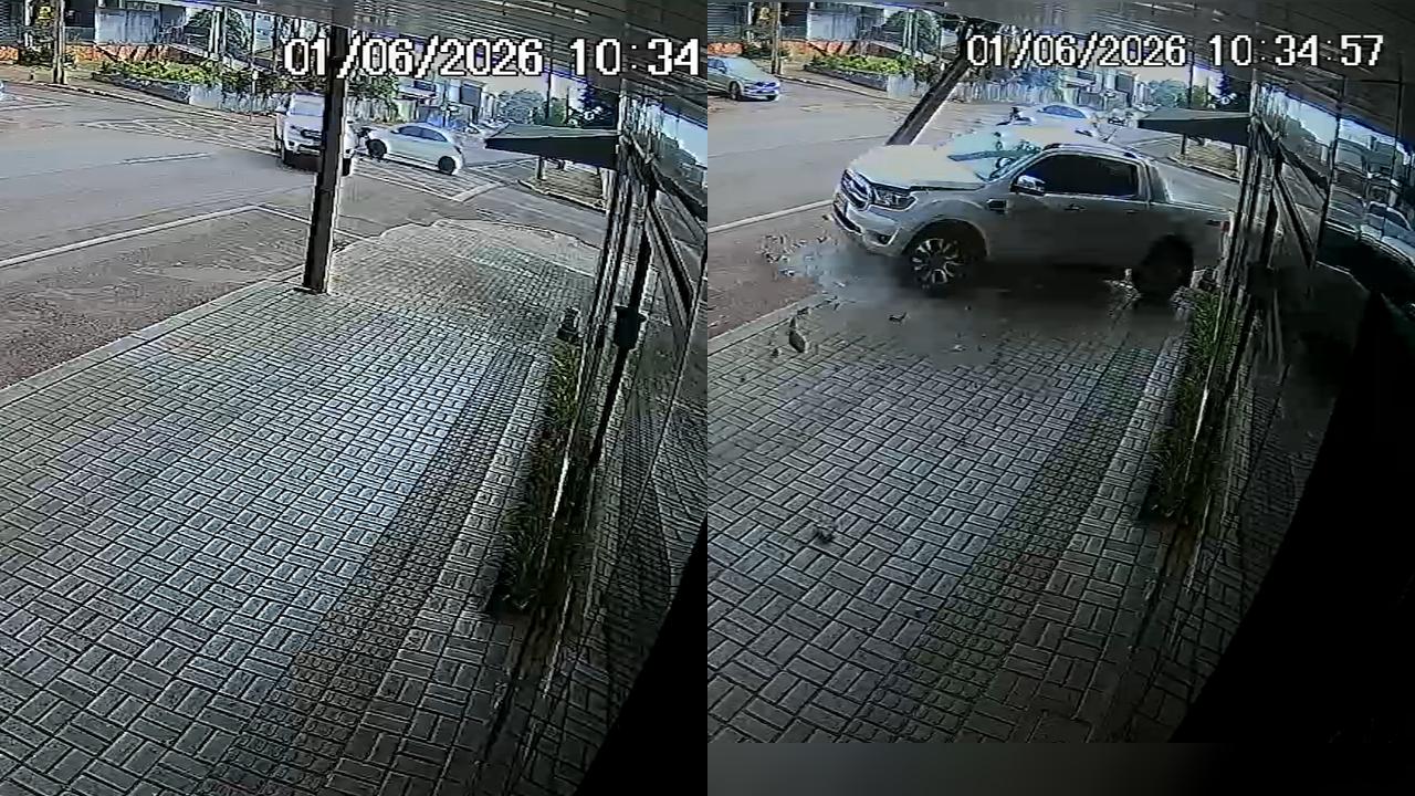 Câmera flagra momento exato de acidente entre Ford Ranger e Ford Ka em Cascavel