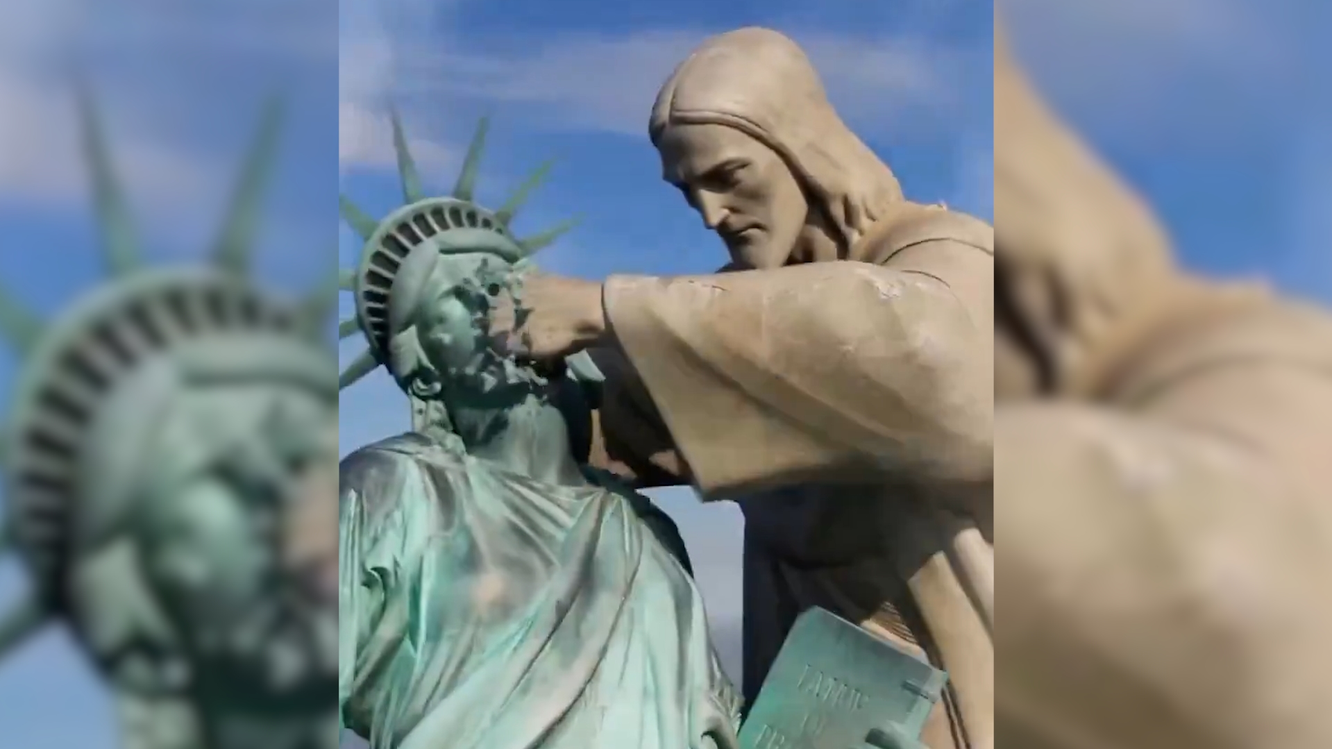 Cristo Redentor dá soco na Estátua da Liberdade em vídeo divulgado por embaixada do Irã na Tunísia