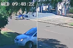 Vídeo mostra homem furtando moto e vítima pulando de sacada para correr atrás do ladrão