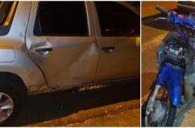 Batida entre Oroch e Honda Biz é registrada na Rua Olindo Periolo