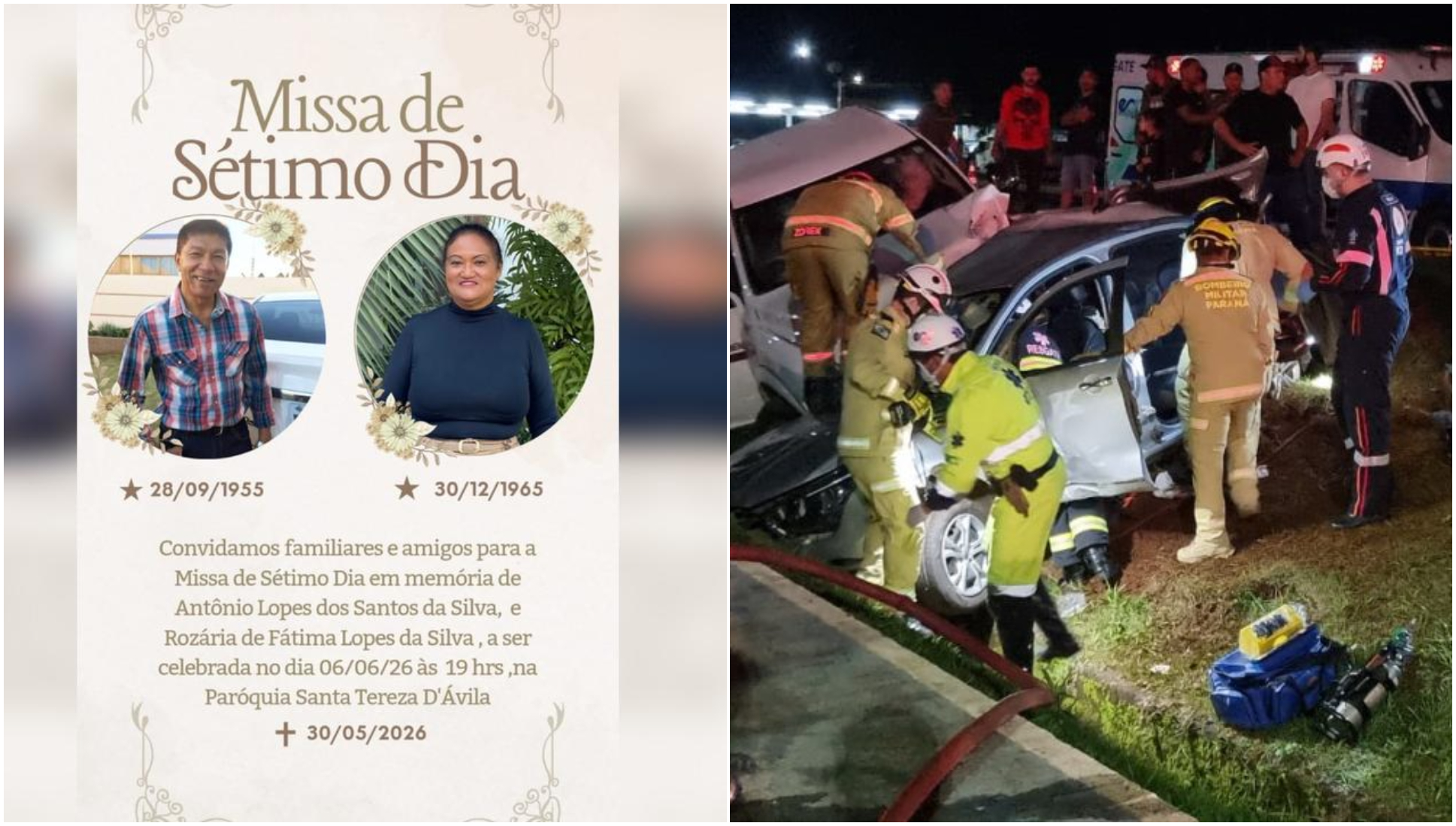Familiares convidam para missa de sétimo dia de vítimas de trágico acidente na BR-277 Imagem referente a Familiares convidam para missa de sétimo dia de vítimas de trágico acidente na BR-277