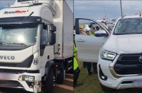 Caminhão e Hilux batem no Trevo Cataratas; EPR acionada