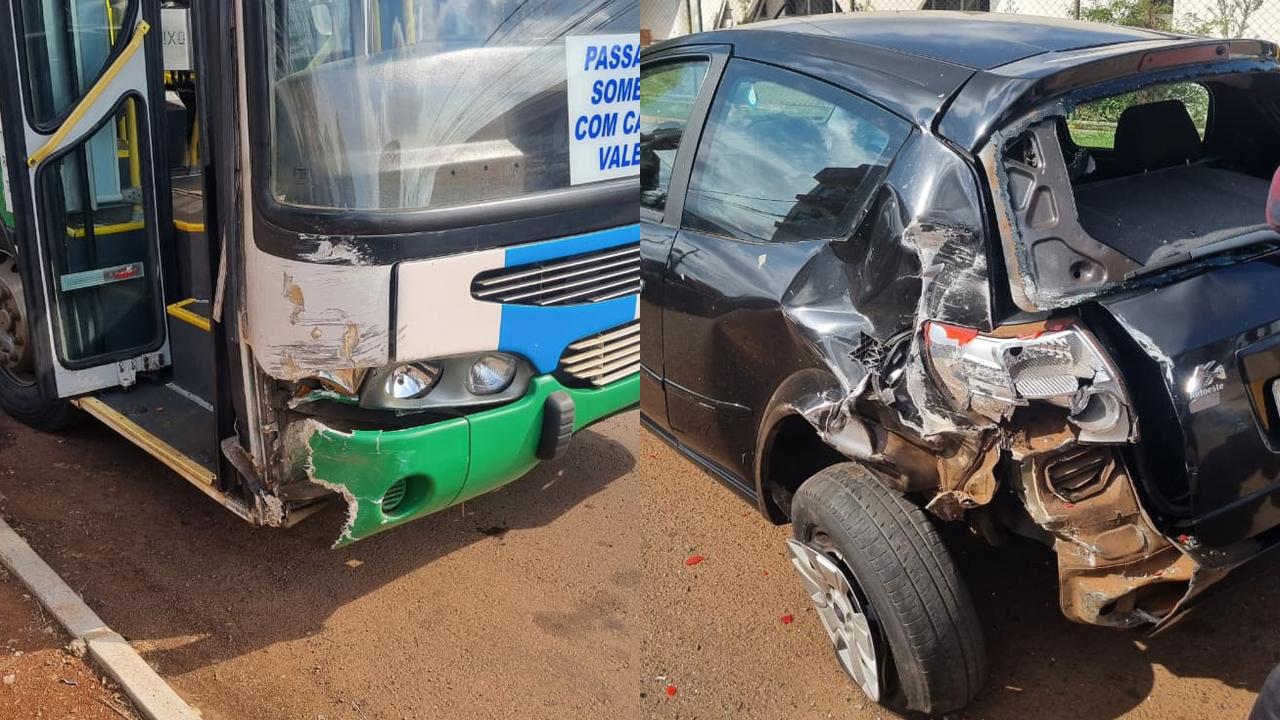 Carro e ônibus se envolvem em forte colisão na Rua Universitária