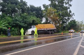 Caminhão sai da pista e quase tomba na BR-369, em Cascavel