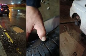 Motorista relata prejuízo após atingir buraco próximo ao Viaduto da Rua Theobaldo Bresolin, em Cascavel