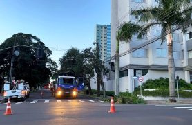 Equipes trabalham para restabelecer energia após queda de galho na Rua Minas Gerais