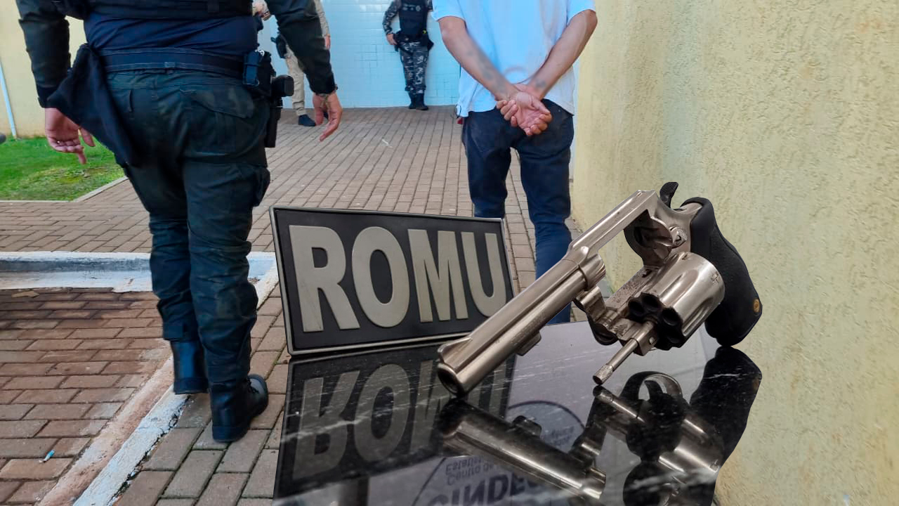 Homem é detido pela ROMU após arma ser encontrada em carro em frente a CMEI no Bairro Pacaembu