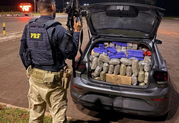 PRF apreende quase meia tonelada de maconha em veículo clonado após fuga na BR-277