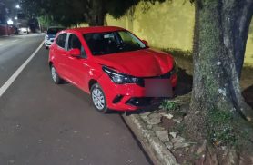 Motorista abandona Fiat Argo após bater contra árvore no Centro de Cascavel
