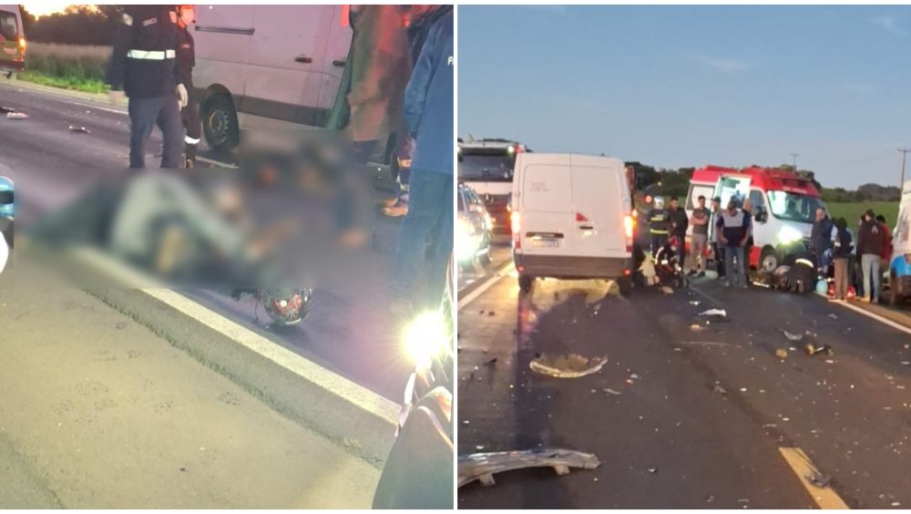 Colisão frontal entre van e moto deixa dois mortos na rodovia Imagem referente a Colisão frontal entre van e moto deixa dois mortos na rodovia