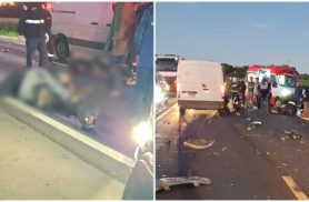 Colisão frontal entre van e moto deixa dois mortos na rodovia